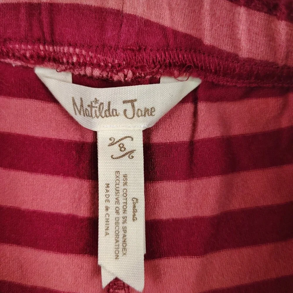 Matilda Jane Girls Size 8 Pants Red Pink Striped Ruffled